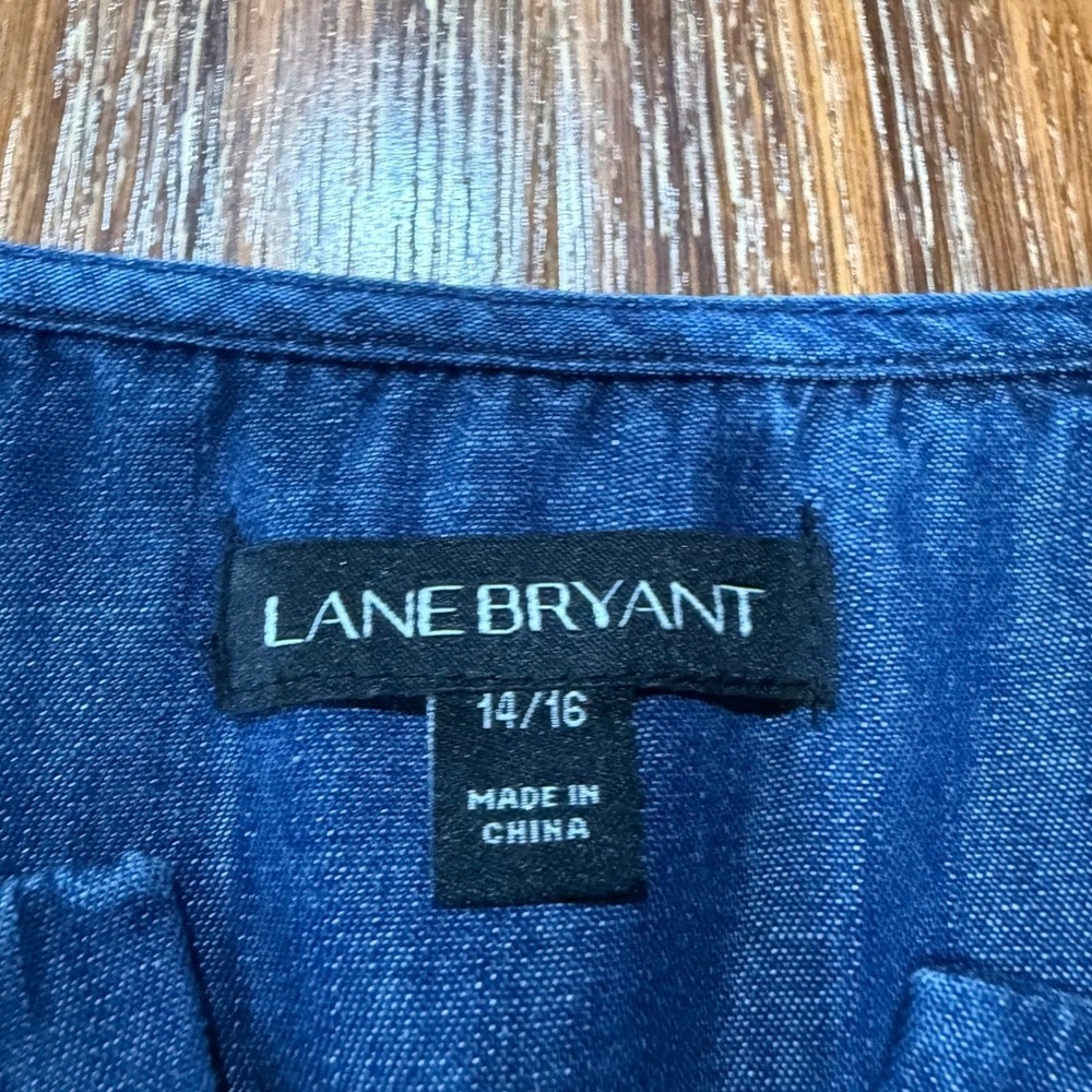 Lane Bryant Blue Denim Popover Blouse Long Sleeve Split Neck Top Womens 14/16 - Picture 3 of 6